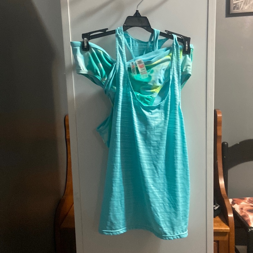 Blue and yellow swimsuit tank top